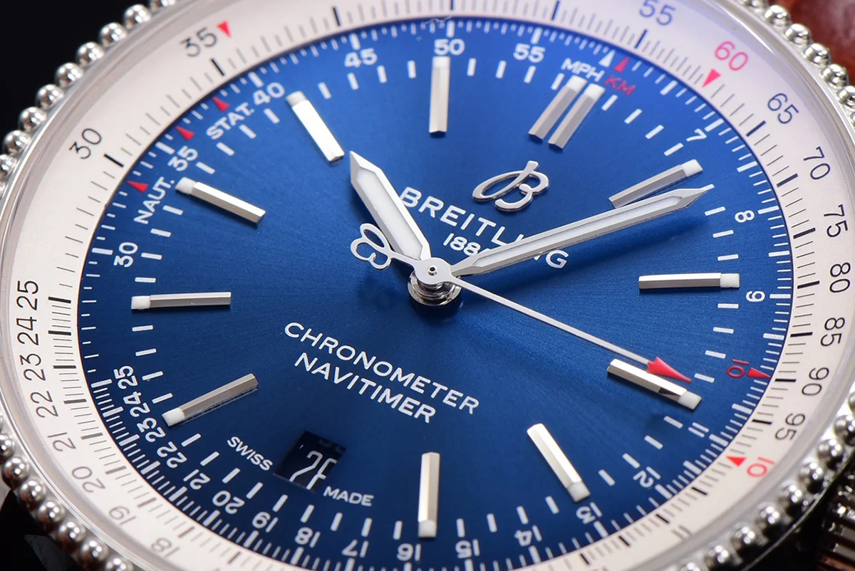 Navitimer Automatic 41 Blue and White Dial in Steel in Brown Leather Strap