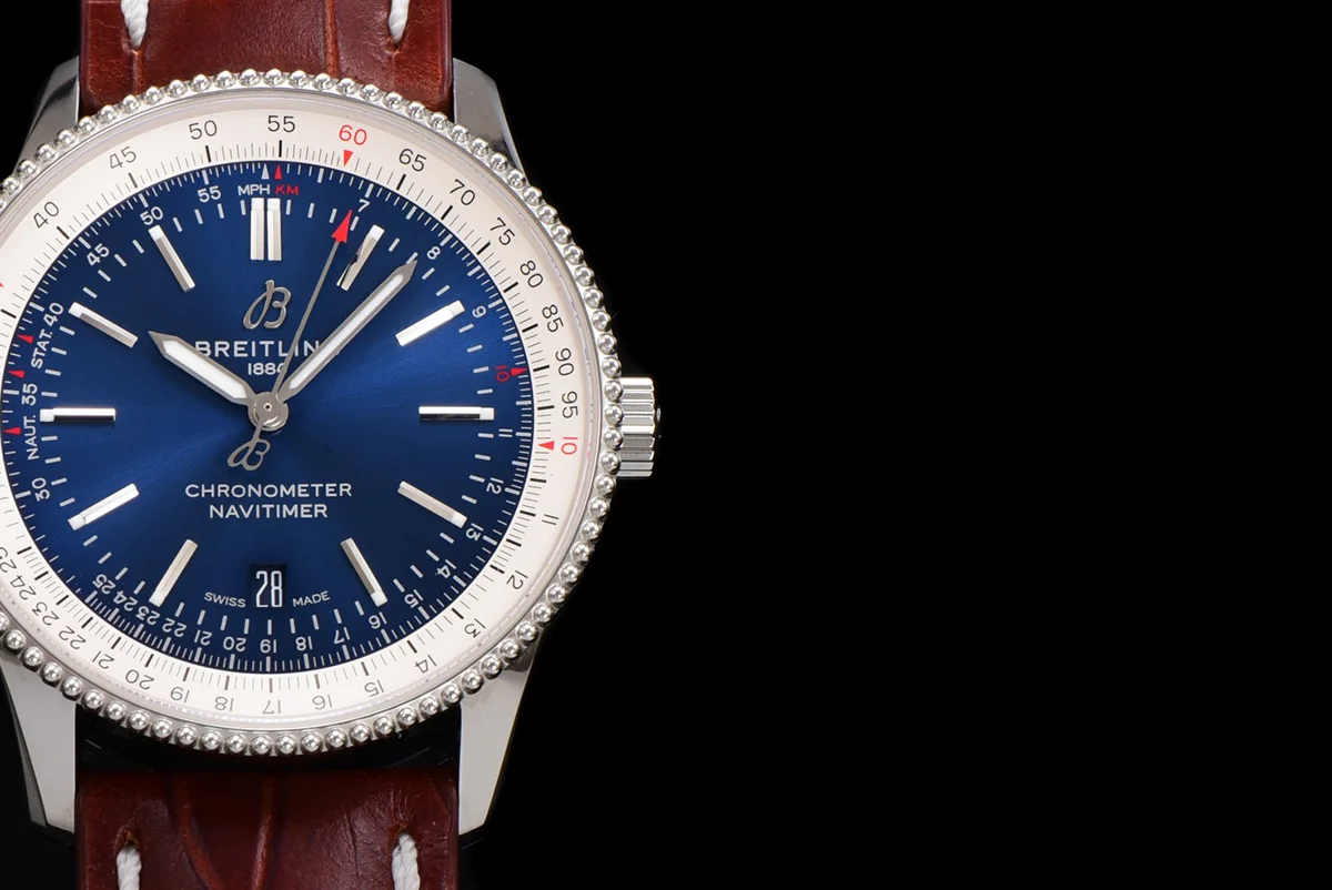 Navitimer Automatic 41 Blue and White Dial in Steel in Brown Leather Strap