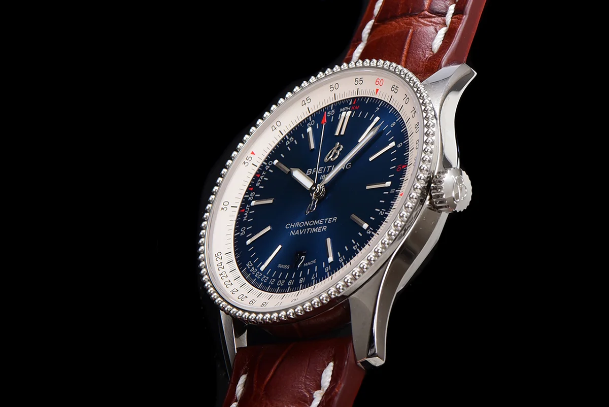 Navitimer Automatic 41 Blue and White Dial in Steel in Brown Leather Strap