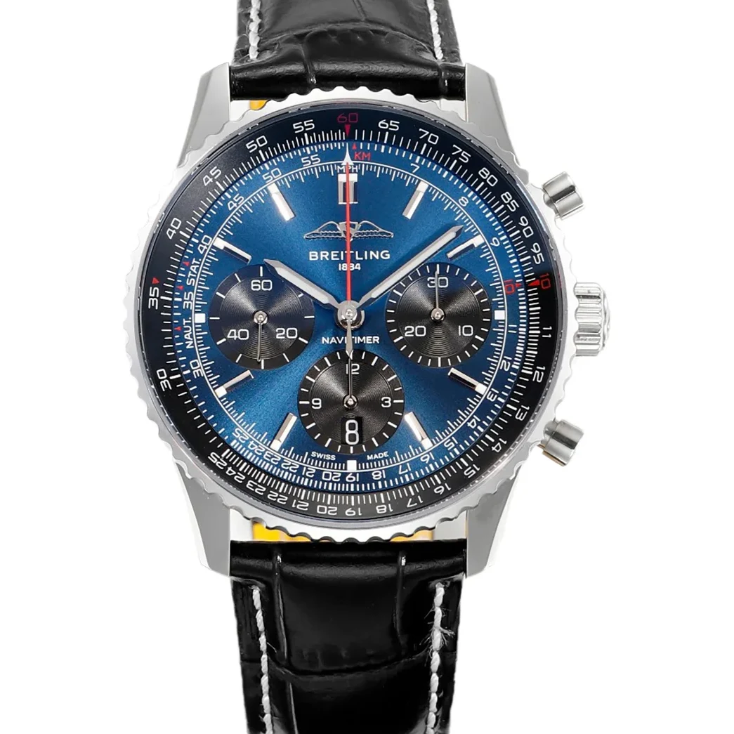 Navitimer B01 Chronograph 43 Blue Dial in Steel on Leather Strap Ref. AB0139241C1P1
