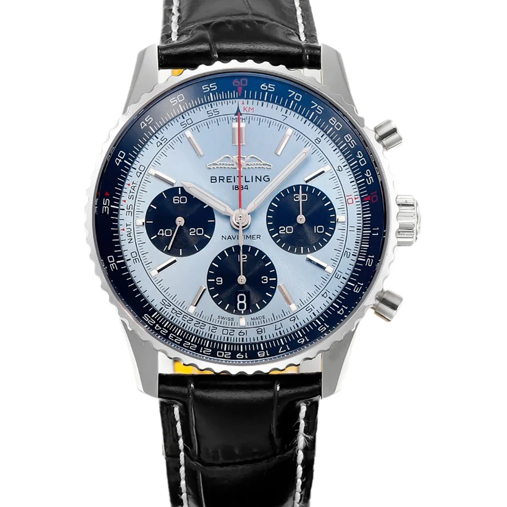 Navitimer B01 Chronograph 43 Blue Dial in Steel on Leather Strap Ref. AB0138241C1P1