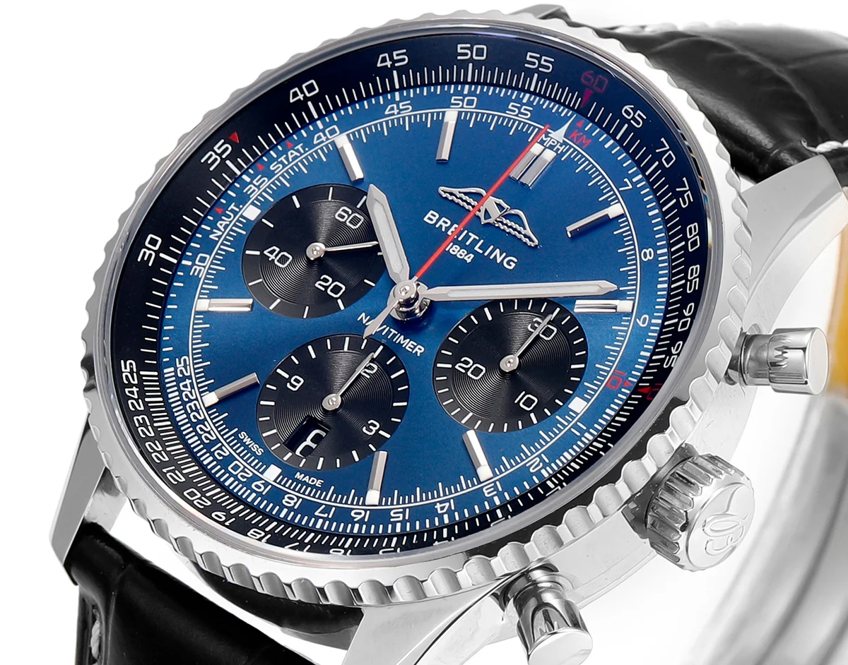 Navitimer B01 Chronograph 43 Blue Dial in Steel on Leather Strap Ref. AB0139241C1P1