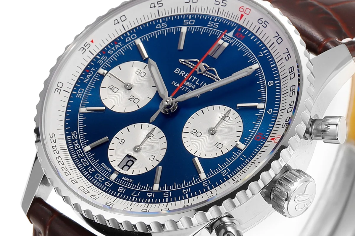 Navitimer B01 Chronograph 43 Blue Dial in Steel on Leather Strap Ref. AB0139631C1P1