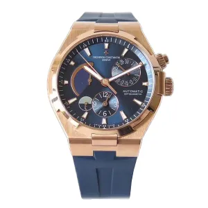 Overseas Dual Time Blue Dial in Rose Gold on Rubber Strap