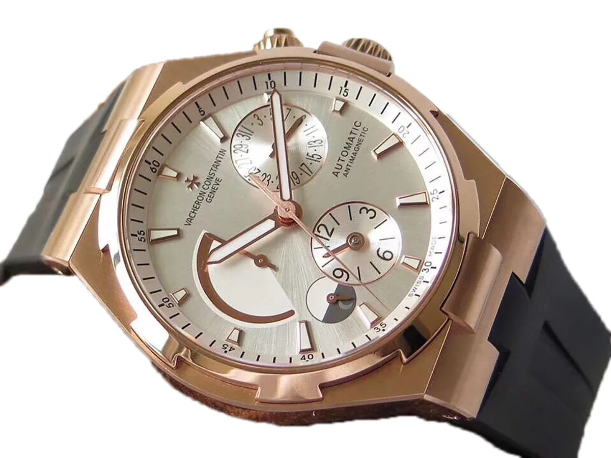 Overseas Dual Time White Dial in Rose Gold on Rubber Strap
