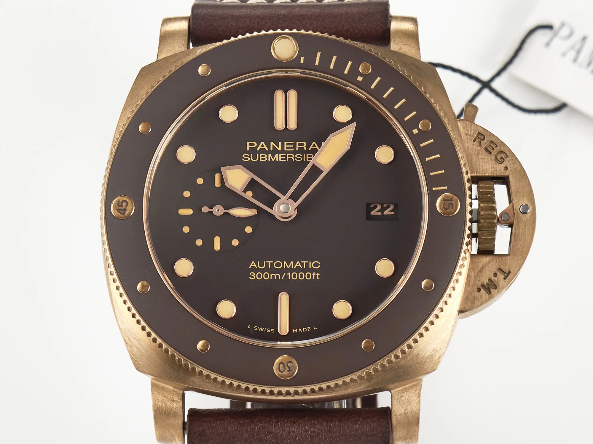 PAM968 V Bronzo VSF 1:1 Best Edition Brown Ceramic Bezel and Dial on Brown Calfskin Strap P.9010 Clone