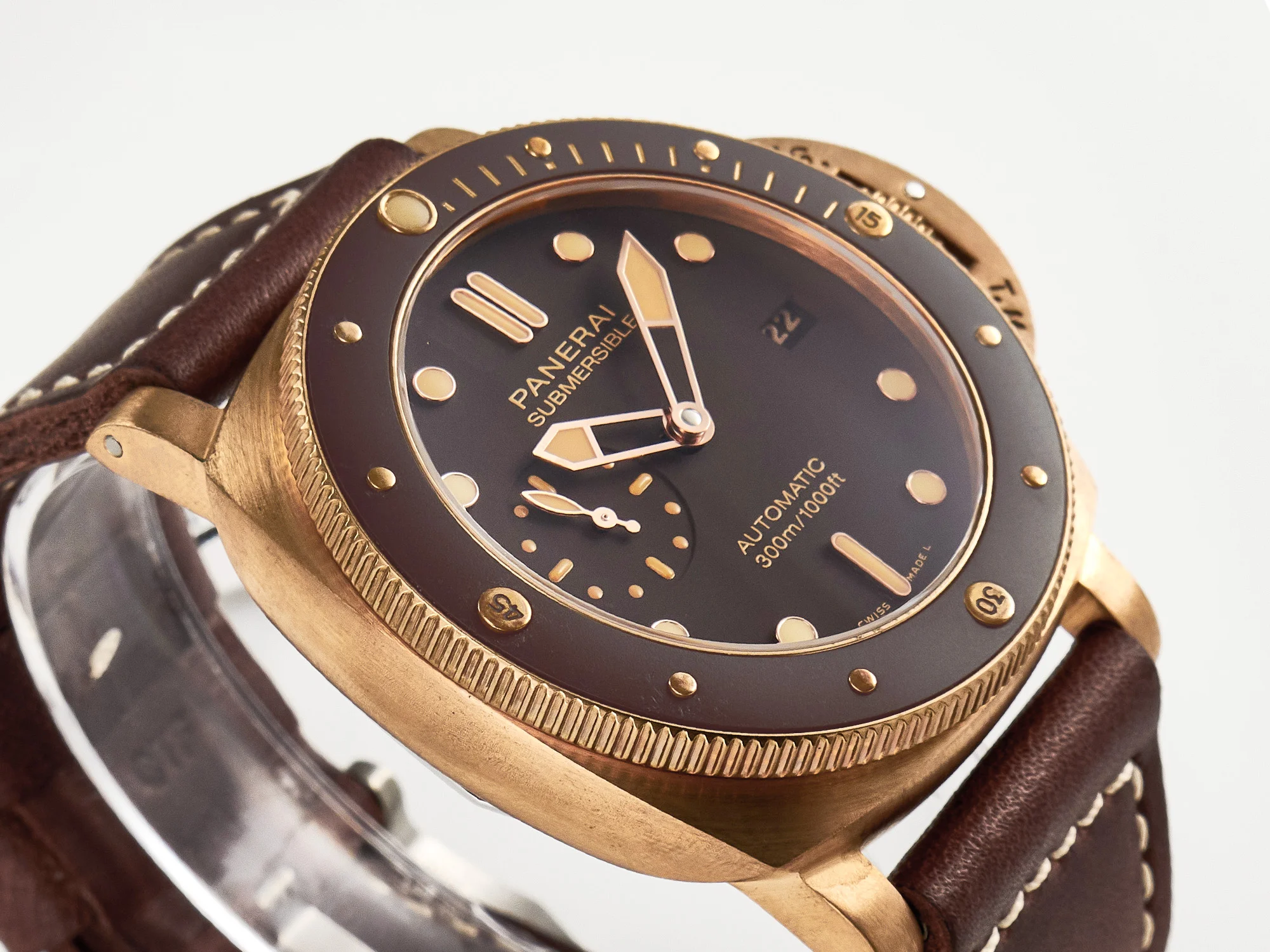 PAM968 V Bronzo VSF 1:1 Best Edition Brown Ceramic Bezel and Dial on Brown Calfskin Strap P.9010 Clone
