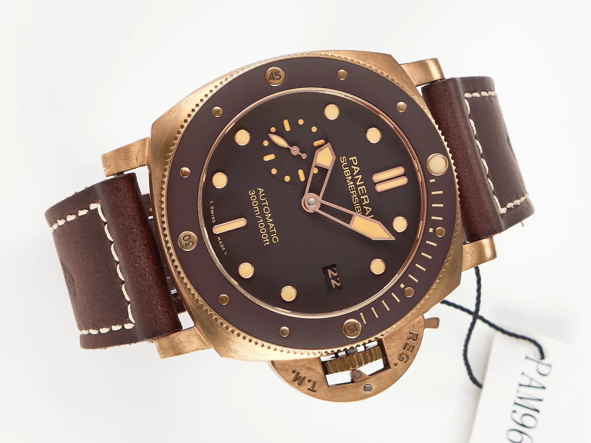 PAM968 V Bronzo VSF 1:1 Best Edition Brown Ceramic Bezel and Dial on Brown Calfskin Strap P.9010 Clone