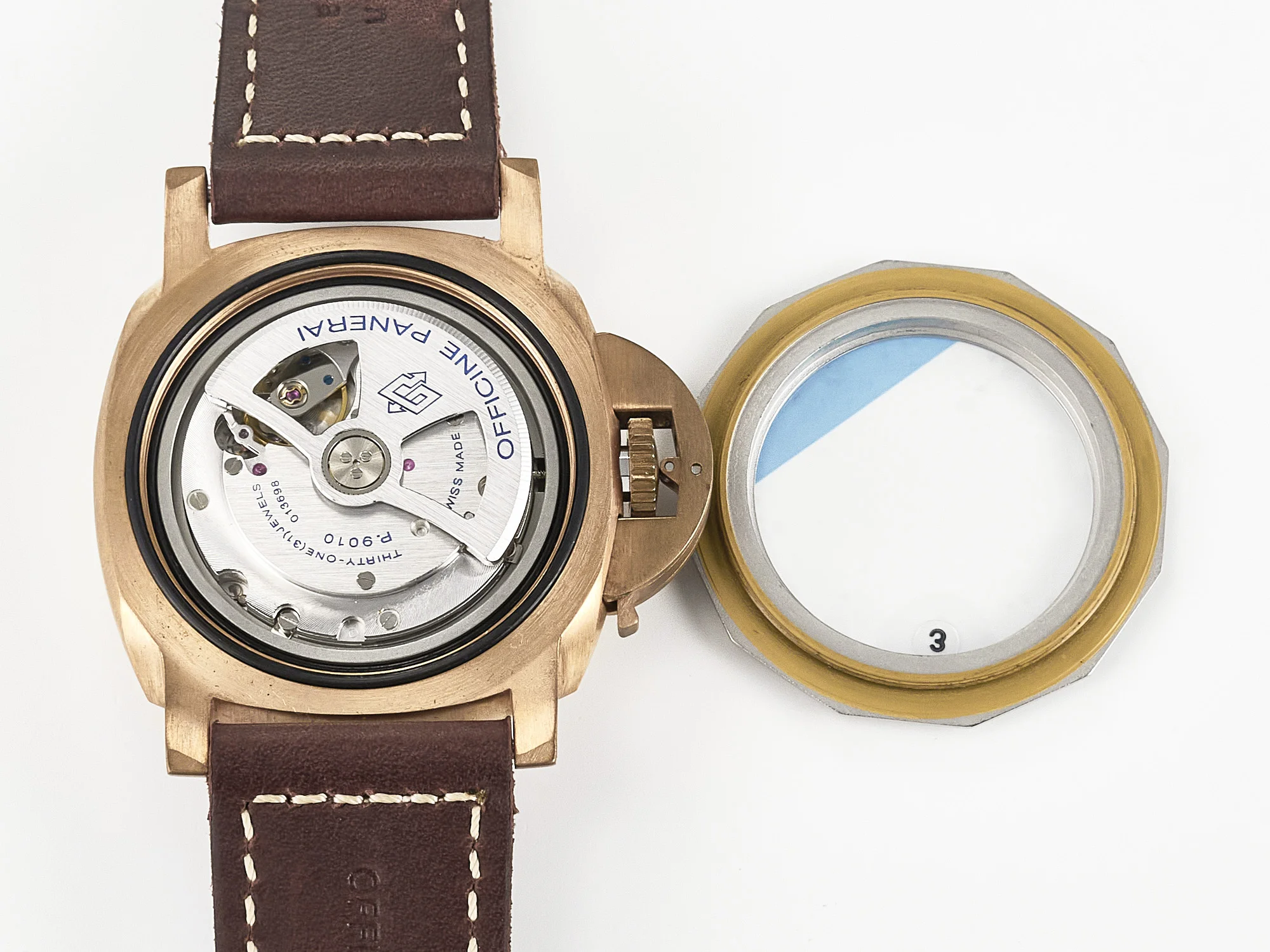 PAM968 V Bronzo VSF 1:1 Best Edition Brown Ceramic Bezel and Dial on Brown Calfskin Strap P.9010 Clone