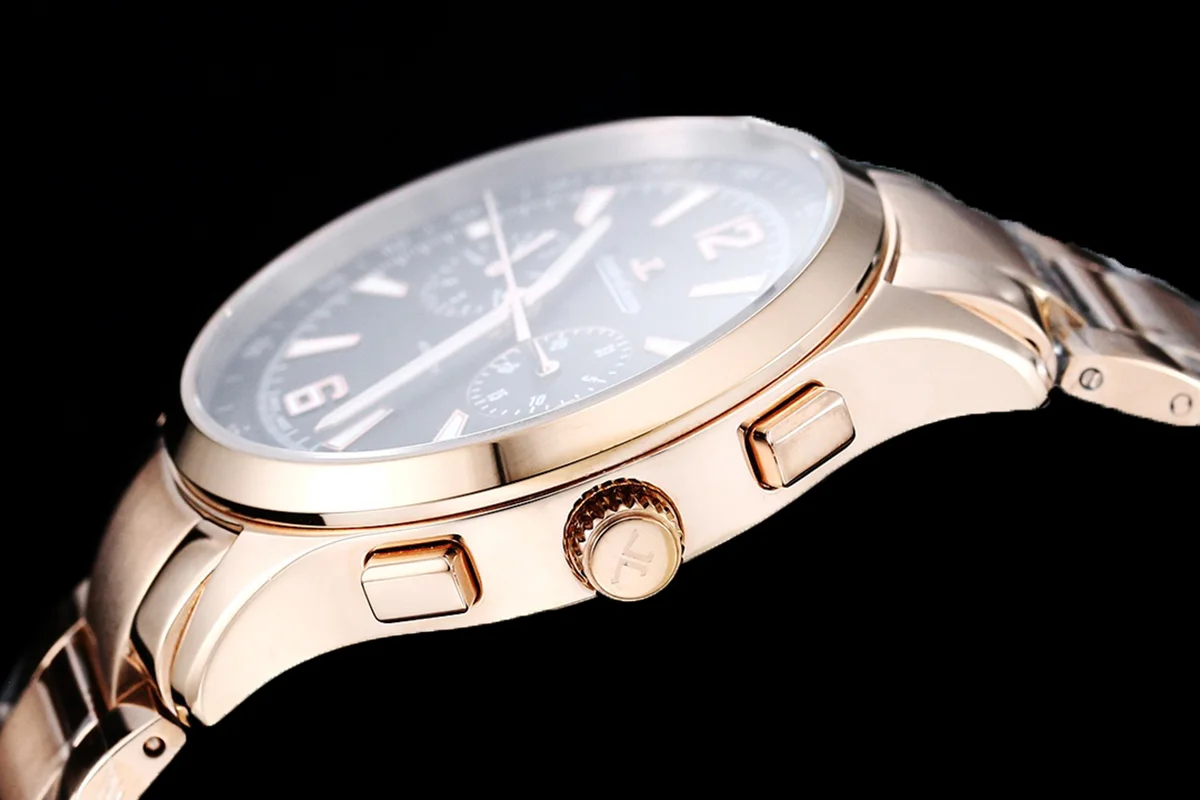 Polaris Chronograph Black Dial in Rose Gold on Bracelet
