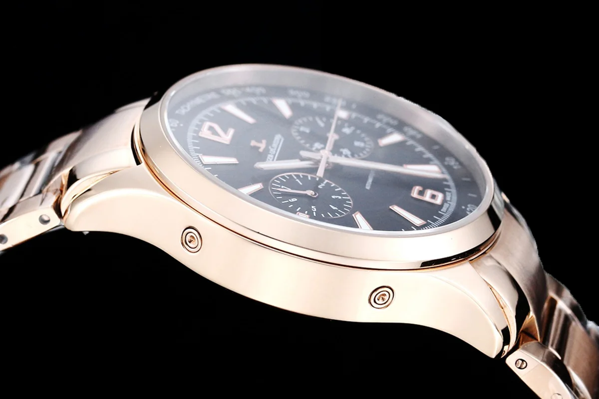 Polaris Chronograph Black Dial in Rose Gold on Bracelet