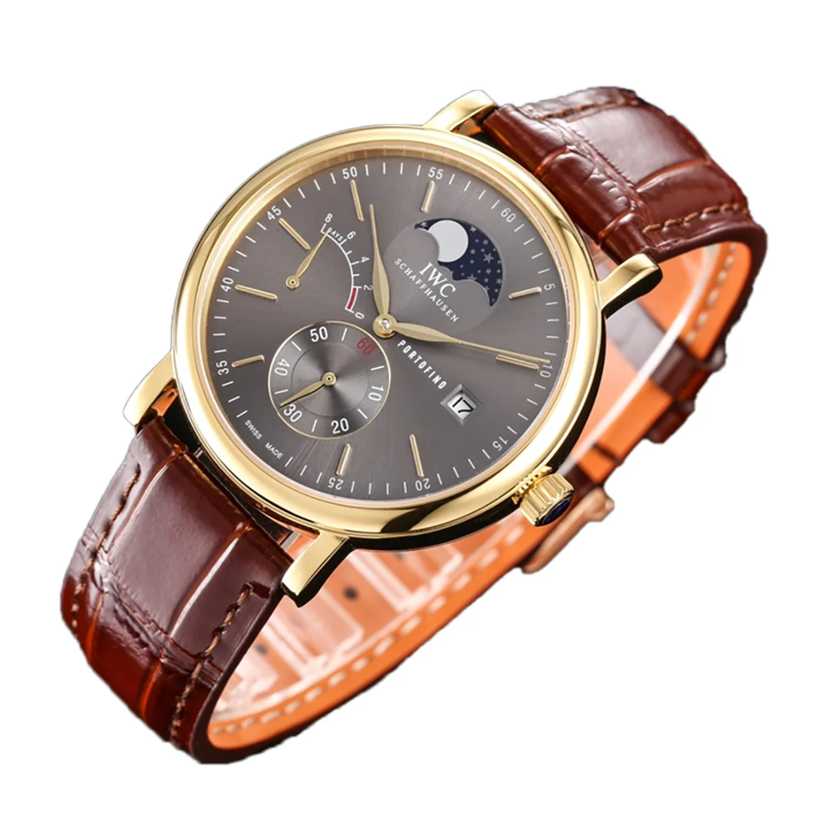 Portofino Hand Wound Moon Phrase IW516402 Grey Dial in Yellow Gold