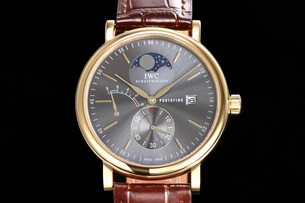 Portofino Hand Wound Moon Phrase IW516402 Grey Dial in Yellow Gold