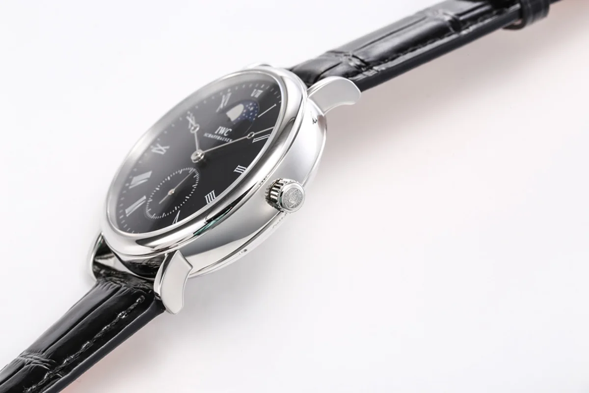 Portofino Hand Wound Moon Phrase IW5548 Black Dial in Steel