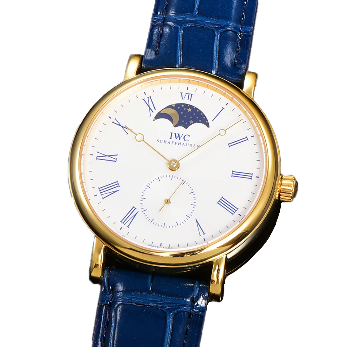Portofino Hand Wound Moon Phrase IW5548 White Dial in Yellow Gold