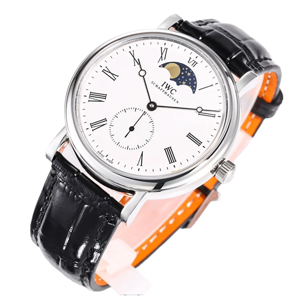 Portofino Hand Wound Moon Phrase IW554805 White Dial in Steel