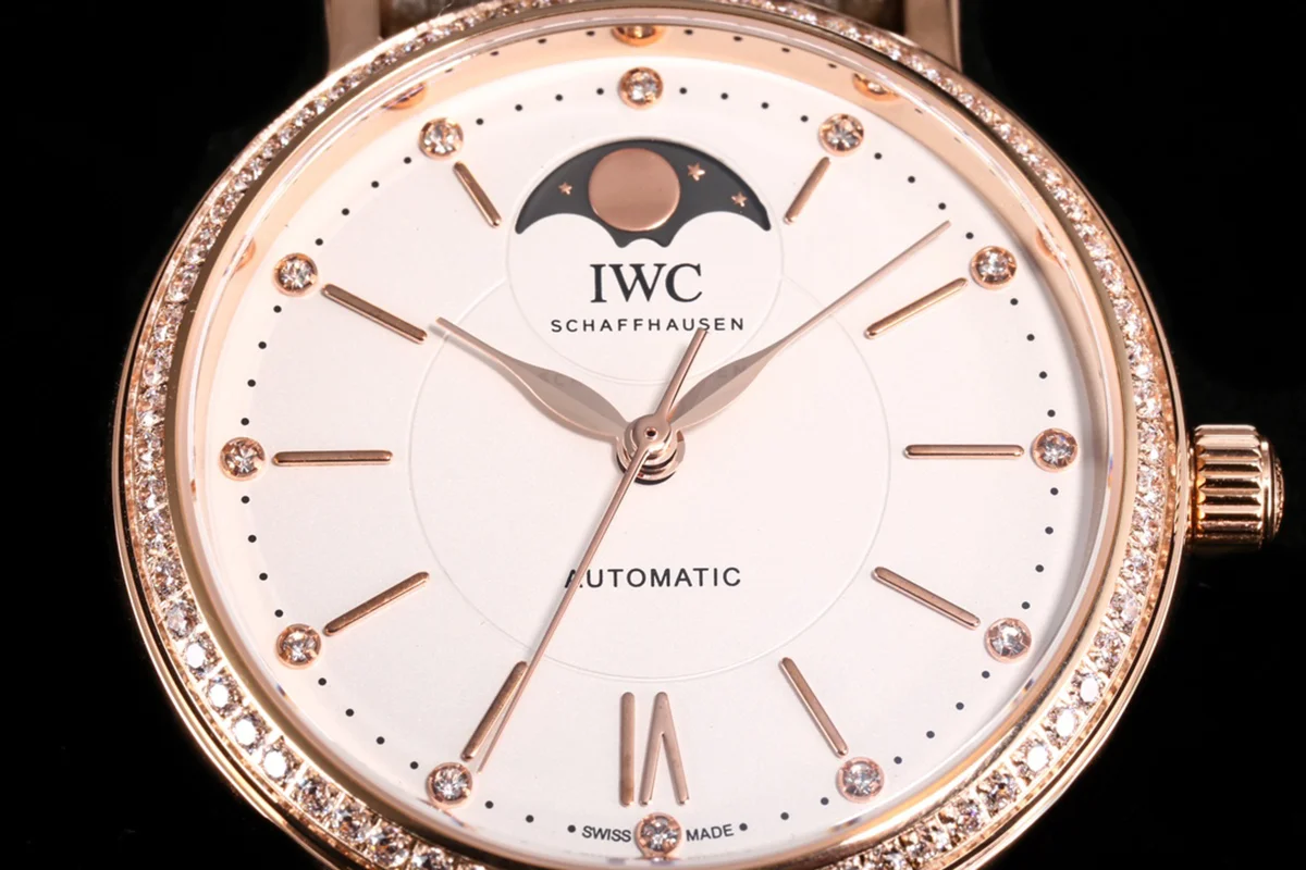 Portofino IW6596 Automatic Moon Phase 37 White Dial in Rose Gold on Brown Leather Strap
