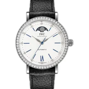 Portofino IW659601 Automatic Moon Phase 37 White Dial on Black Leather Strap