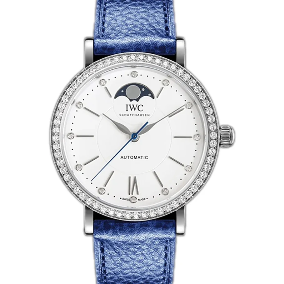 Portofino IW659601 Automatic Moon Phase 37 White Dial on Blue Leather Strap