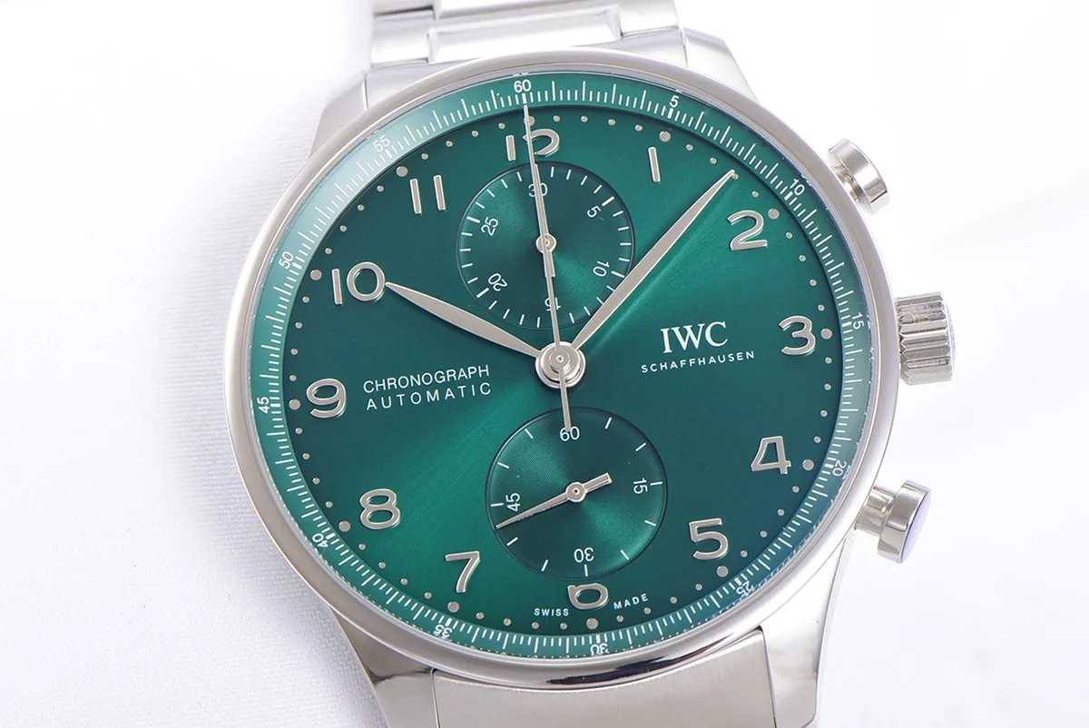 Portugieser Chronograph IW371615 Green Dial in Steel on Bracelet