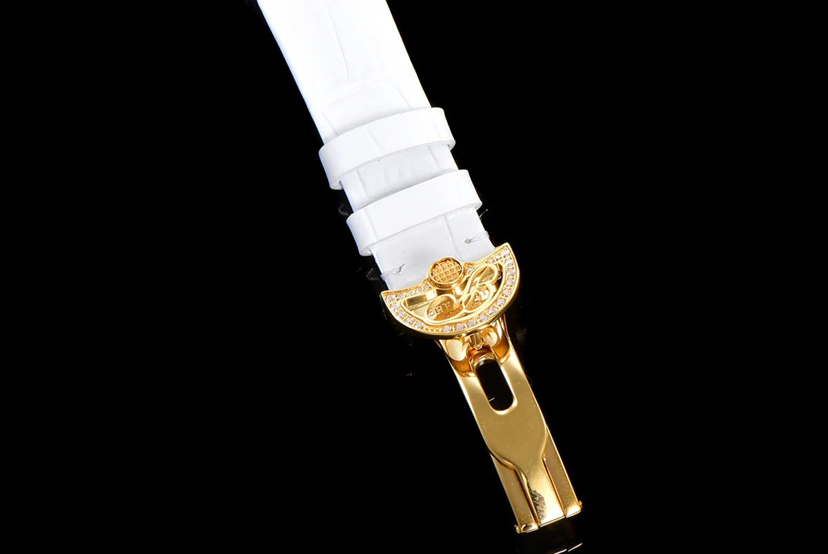 Reine de Naples in Yellow Gold 8928BA White Leather Strap