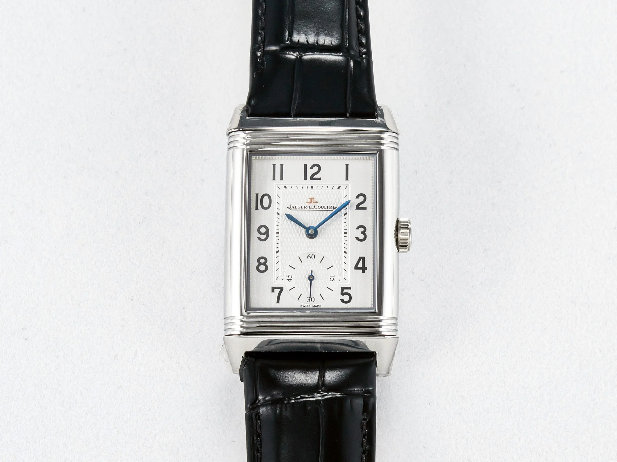 Reverso Classic Duoface Small Seconds SS MGF Best Edition White Guilloché Dial on Black Leather Strap A854A