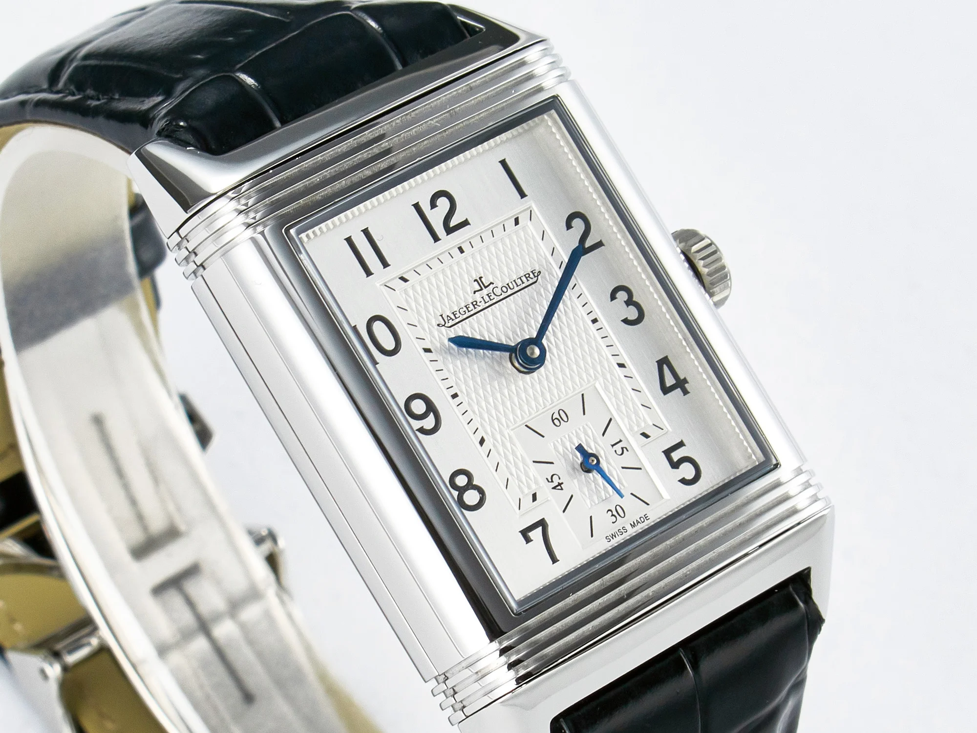 Reverso Classic Duoface Small Seconds SS MGF Best Edition White Guilloché Dial on Black Leather Strap A854A