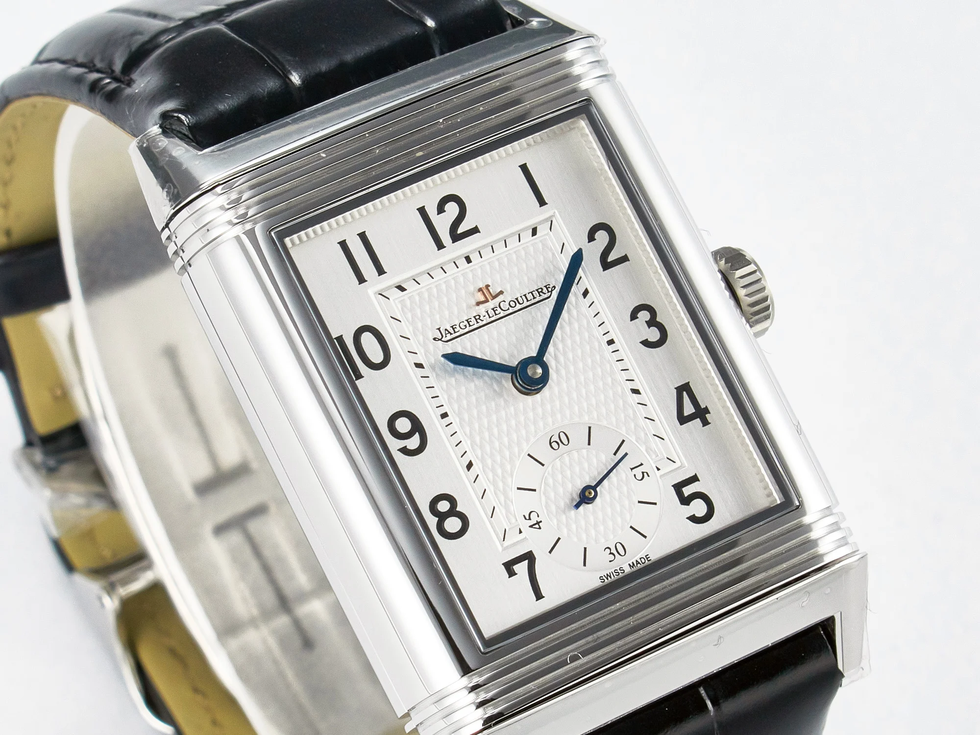 Reverso Classic Duoface Small Seconds SS MGF Best Edition White Guilloché Dial on Black Leather Strap A854A