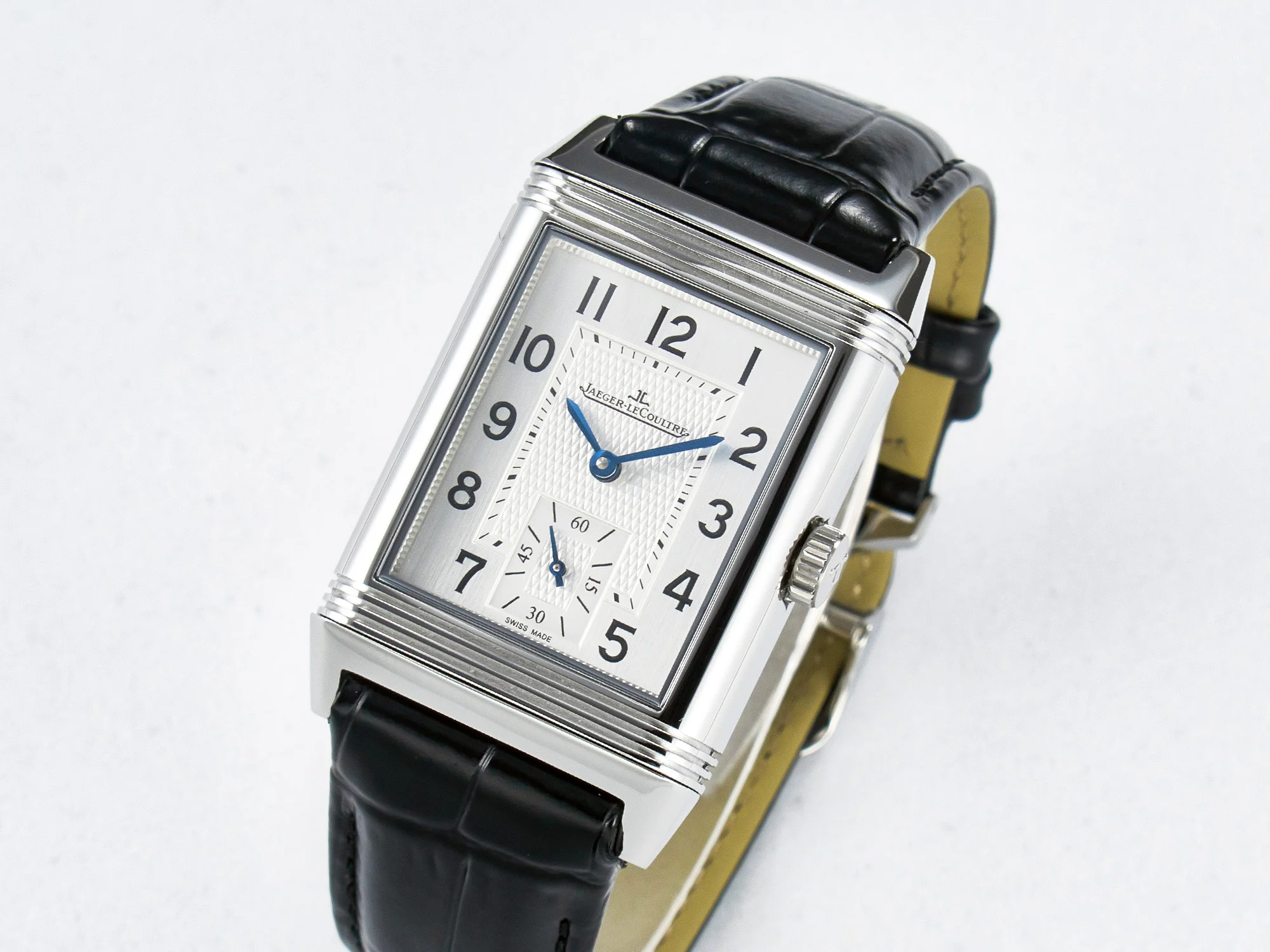 Reverso Classic Duoface Small Seconds SS MGF Best Edition White Guilloché Dial on Black Leather Strap A854A