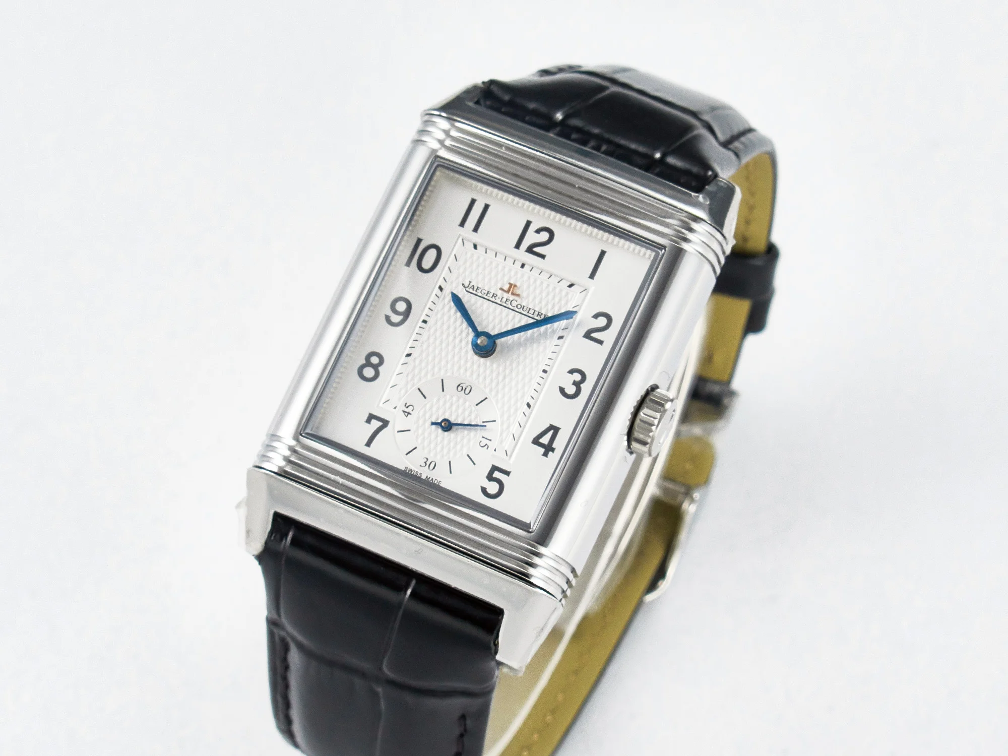Reverso Classic Duoface Small Seconds SS MGF Best Edition White Guilloché Dial on Black Leather Strap A854A