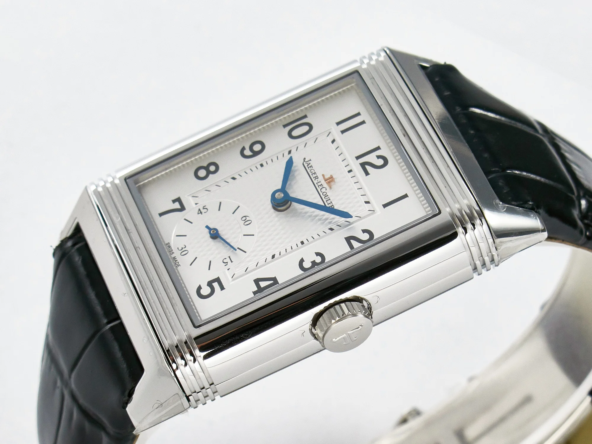 Reverso Classic Duoface Small Seconds SS MGF Best Edition White Guilloché Dial on Black Leather Strap A854A