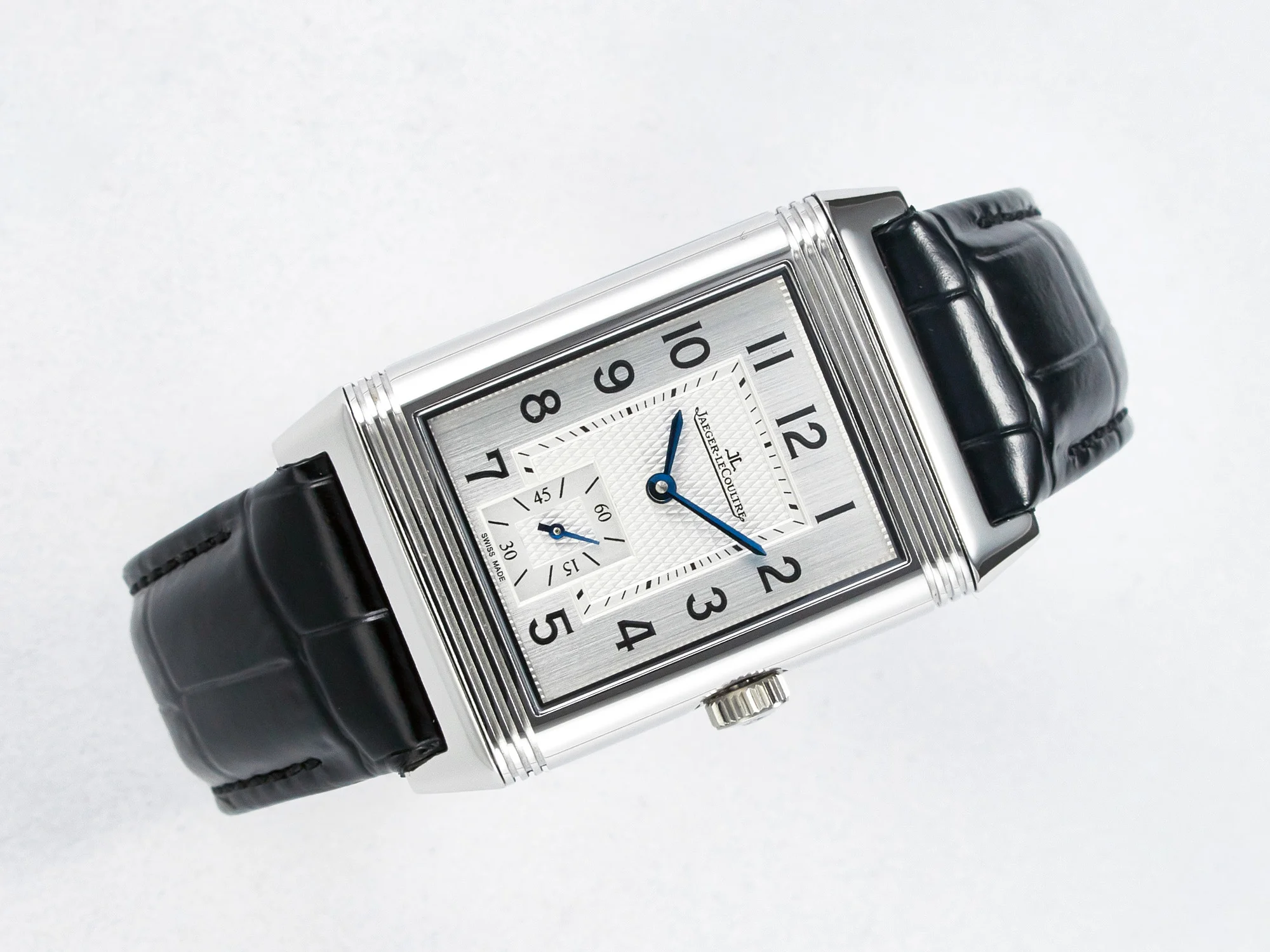Reverso Classic Duoface Small Seconds SS MGF Best Edition White Guilloché Dial on Black Leather Strap A854A
