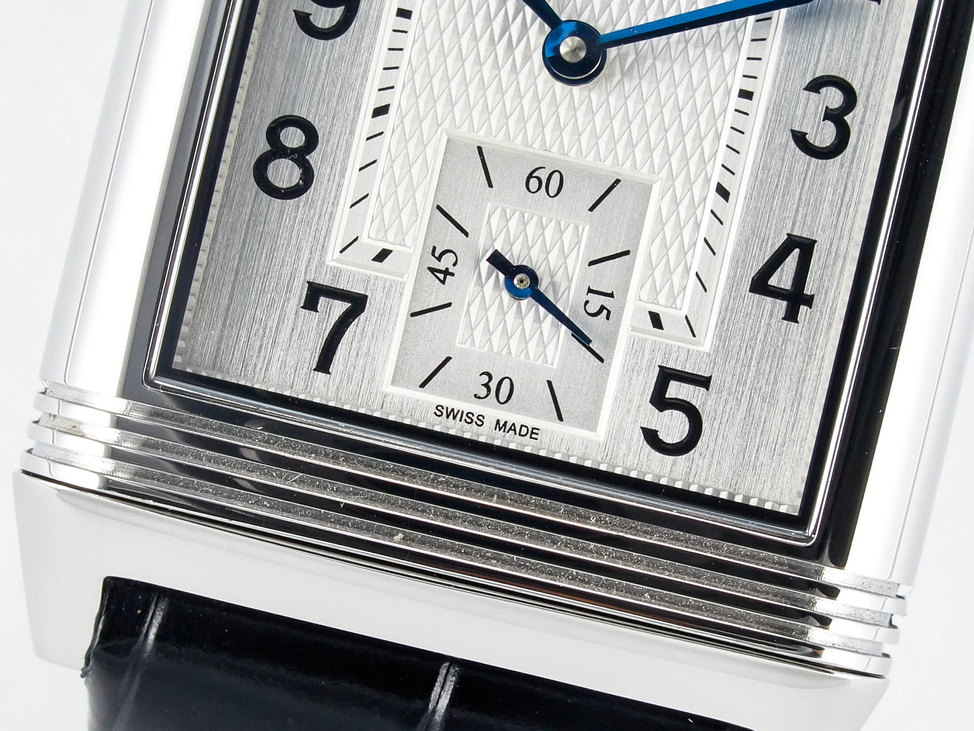 Reverso Classic Duoface Small Seconds SS MGF Best Edition White Guilloché Dial on Black Leather Strap A854A