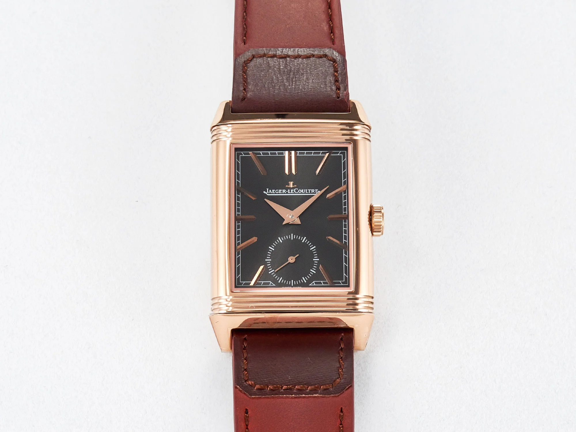 Reverso Tribute Duoface Small Seconds RG MGF Best Edition Black Dial on Red Leather Strap A854A