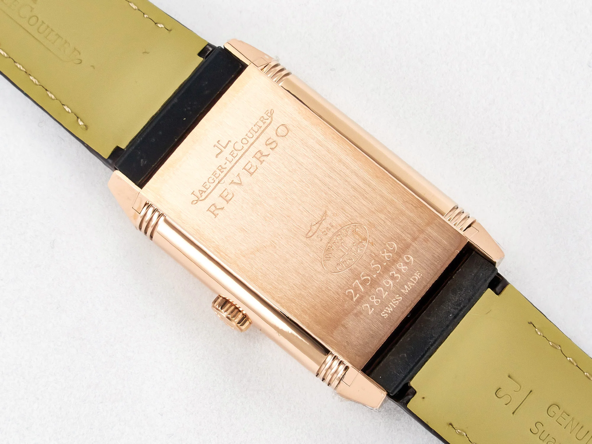 Reverso Tribute Duoface Small Seconds RG MGF Best Edition White Spray Paint Dial on Black Leather Strap A854A