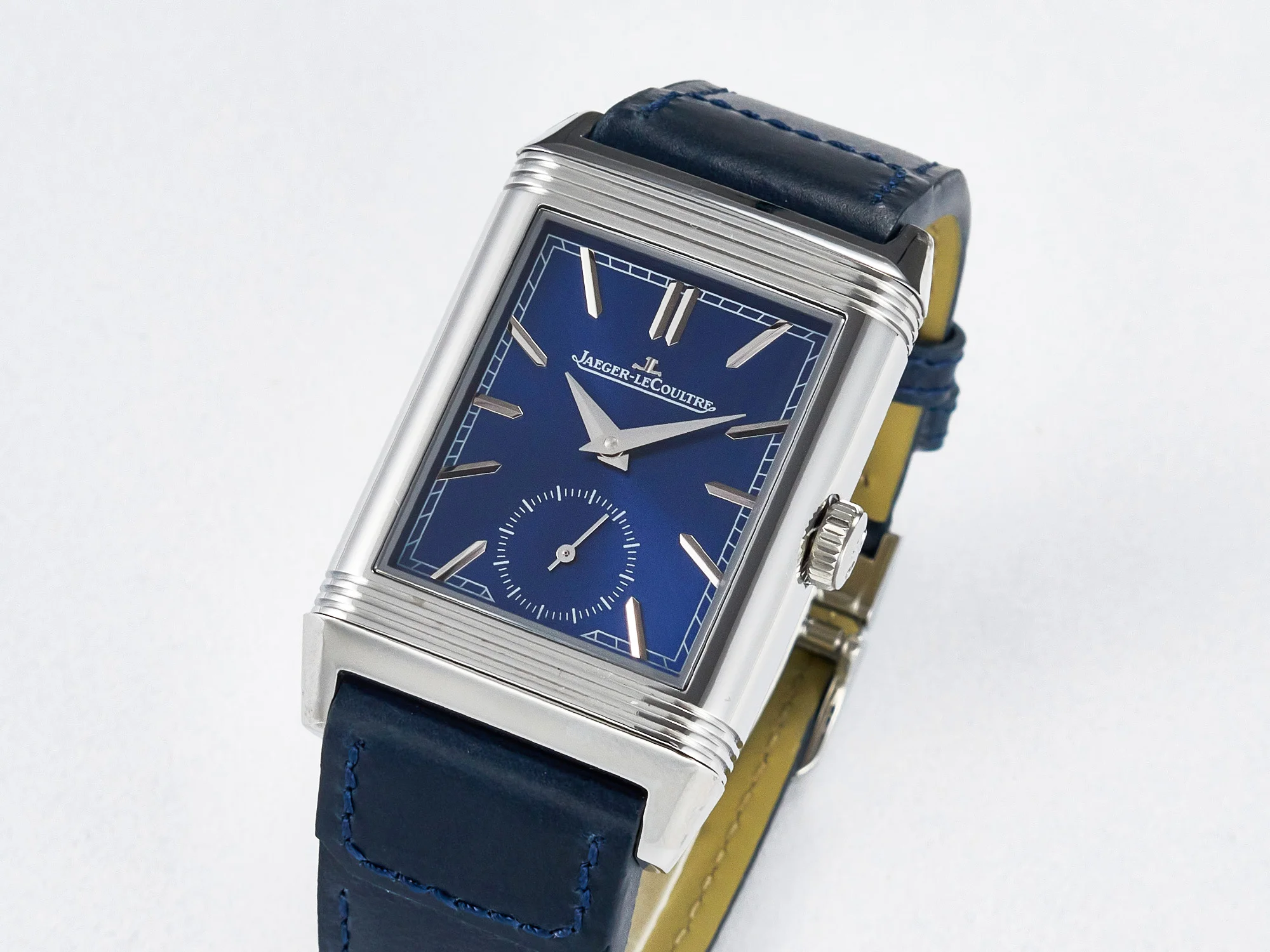 Reverso Tribute Duoface Small Seconds SS MGF Best Edition Blue Dial on Blue Leather Strap A854A