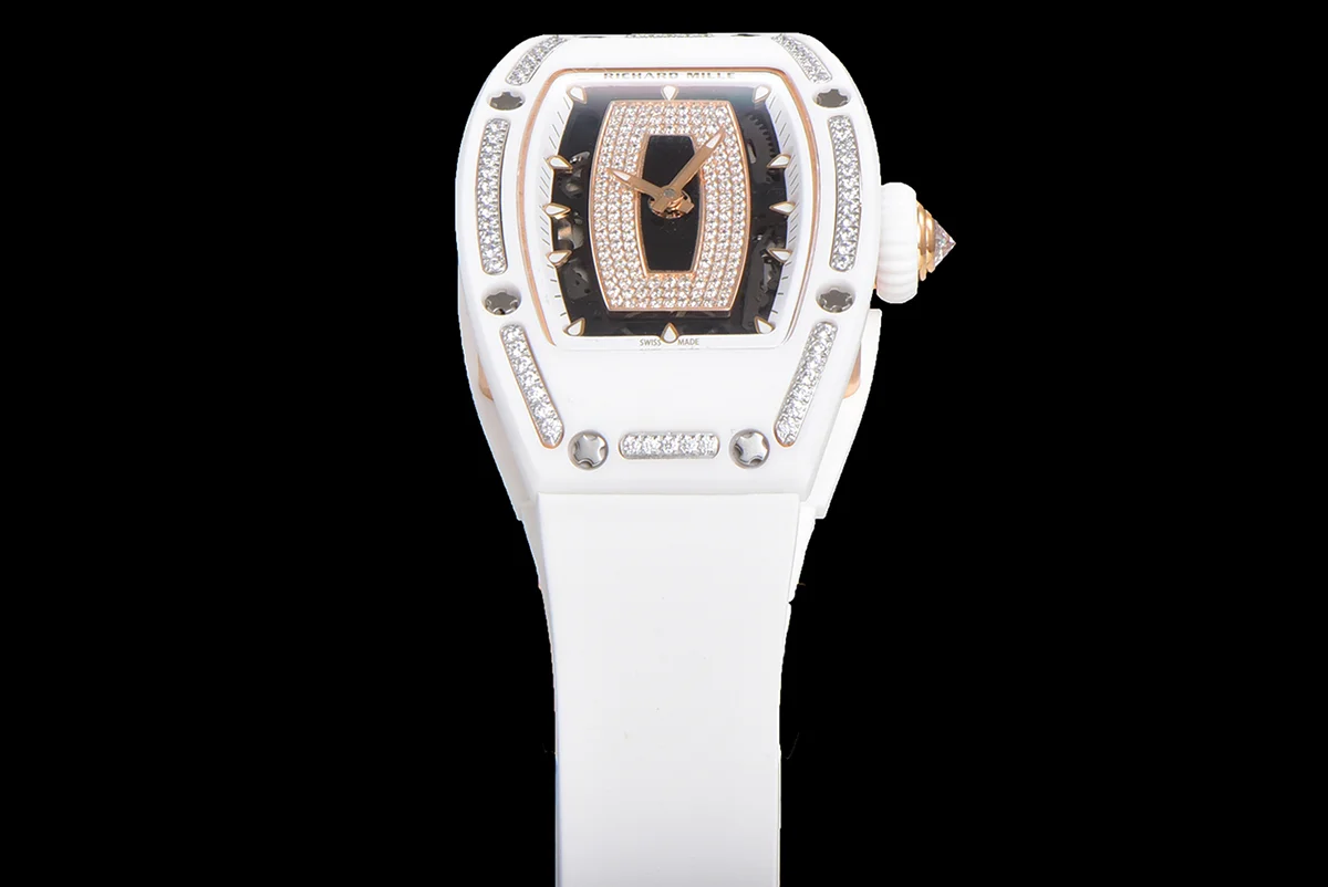 RM 007 Automatic Ladies White Ceramic Diamond Bezel Diamond Jasper