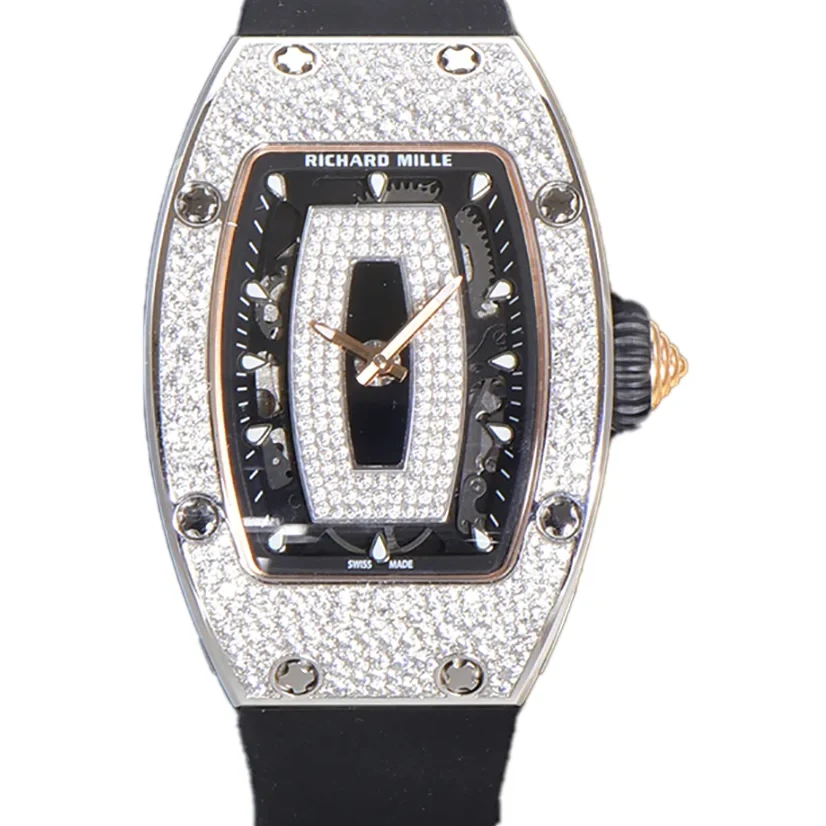 RM 007 Automatic Ladies with Diamond Bezel in Steel on Black Rubber Strap