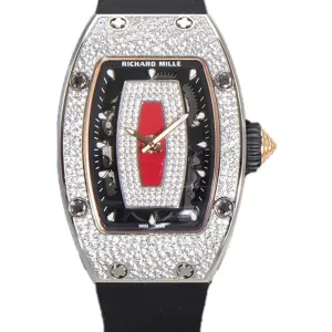 RM 007 Automatic Ladies with Diamond Bezel in Steel on Black Rubber Strap