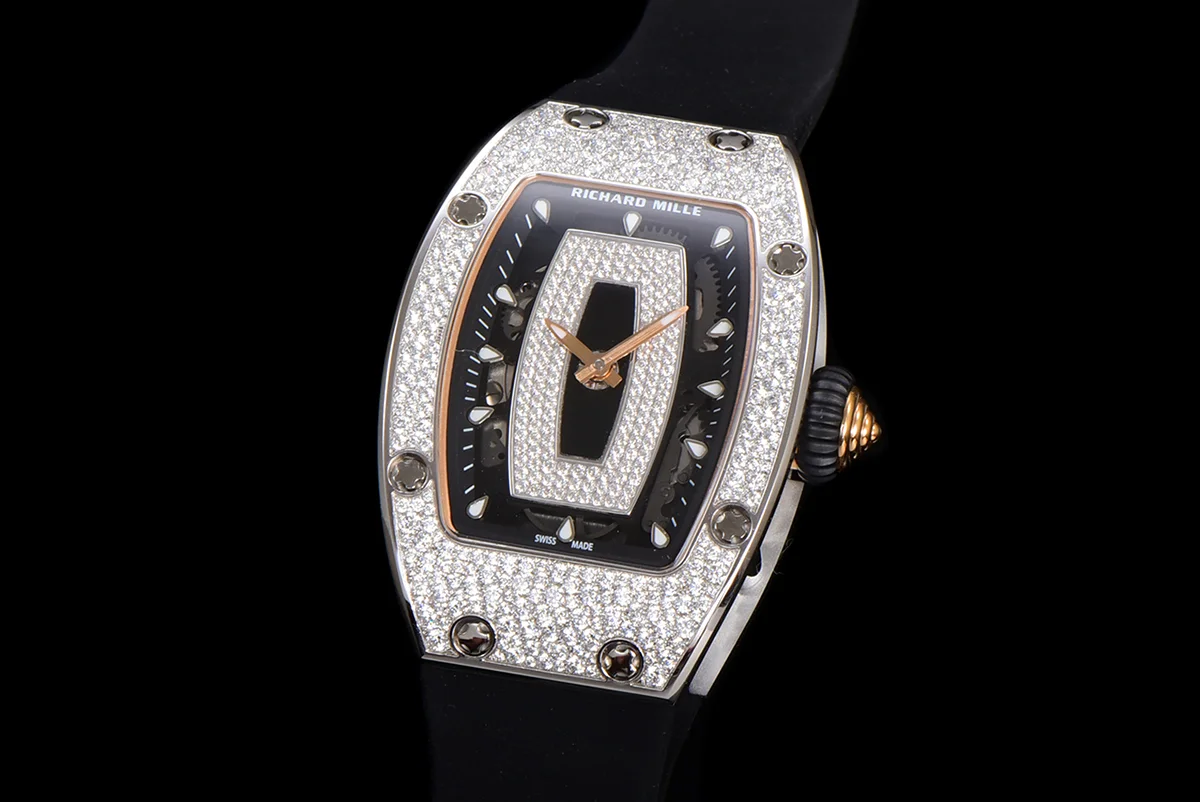 RM 007 Automatic Ladies with Diamond Bezel in Steel on Black Rubber Strap