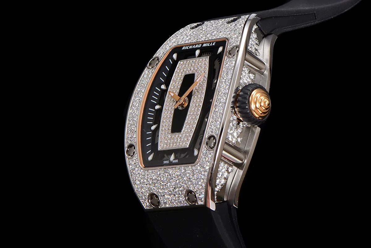 RM 007 Automatic Ladies with Diamond Bezel in Steel on Black Rubber Strap