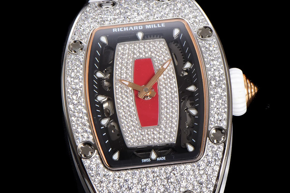 RM 007 Automatic Ladies with Diamond Bezel in Steel on White Rubber Strap
