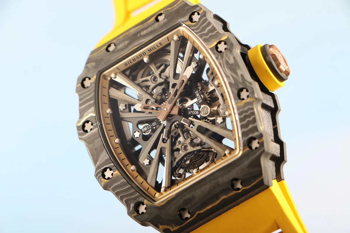 RM 012-01 Tourbillon NTPT Carbon on Yellow Rubber Strap