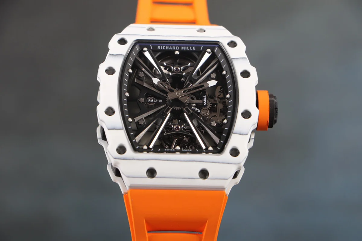 RM 012-01 Tourbillon White NTPT Carbon on Orange Rubber Strap