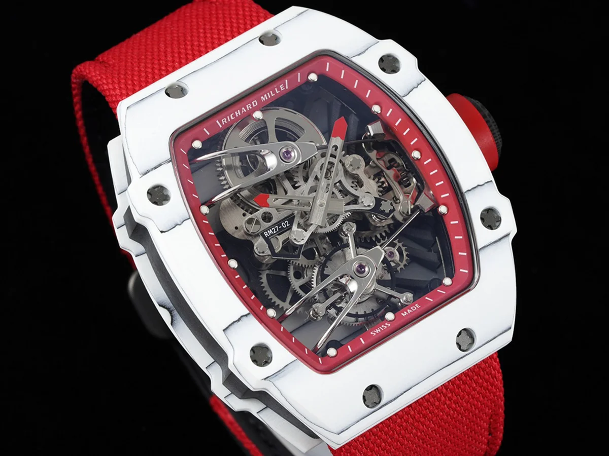 RM 027-02 Tourbillon Rafael Nadal White NTPT on Red Nylon Strap