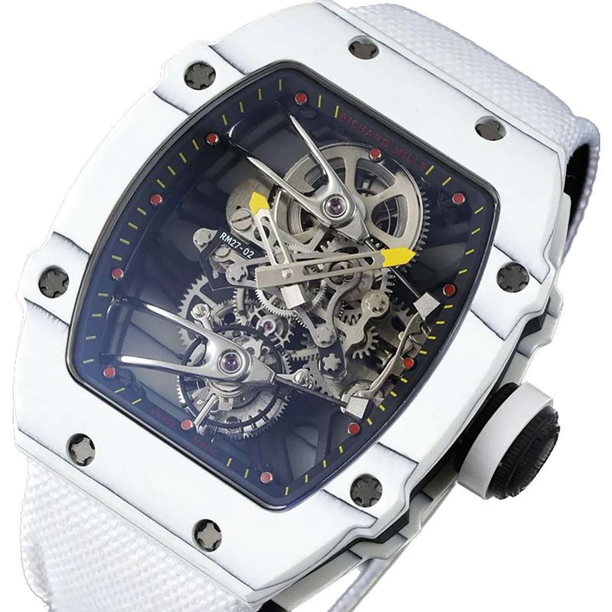 RM 027-02 Tourbillon Rafael Nadal White NTPT on White Nylon Strap