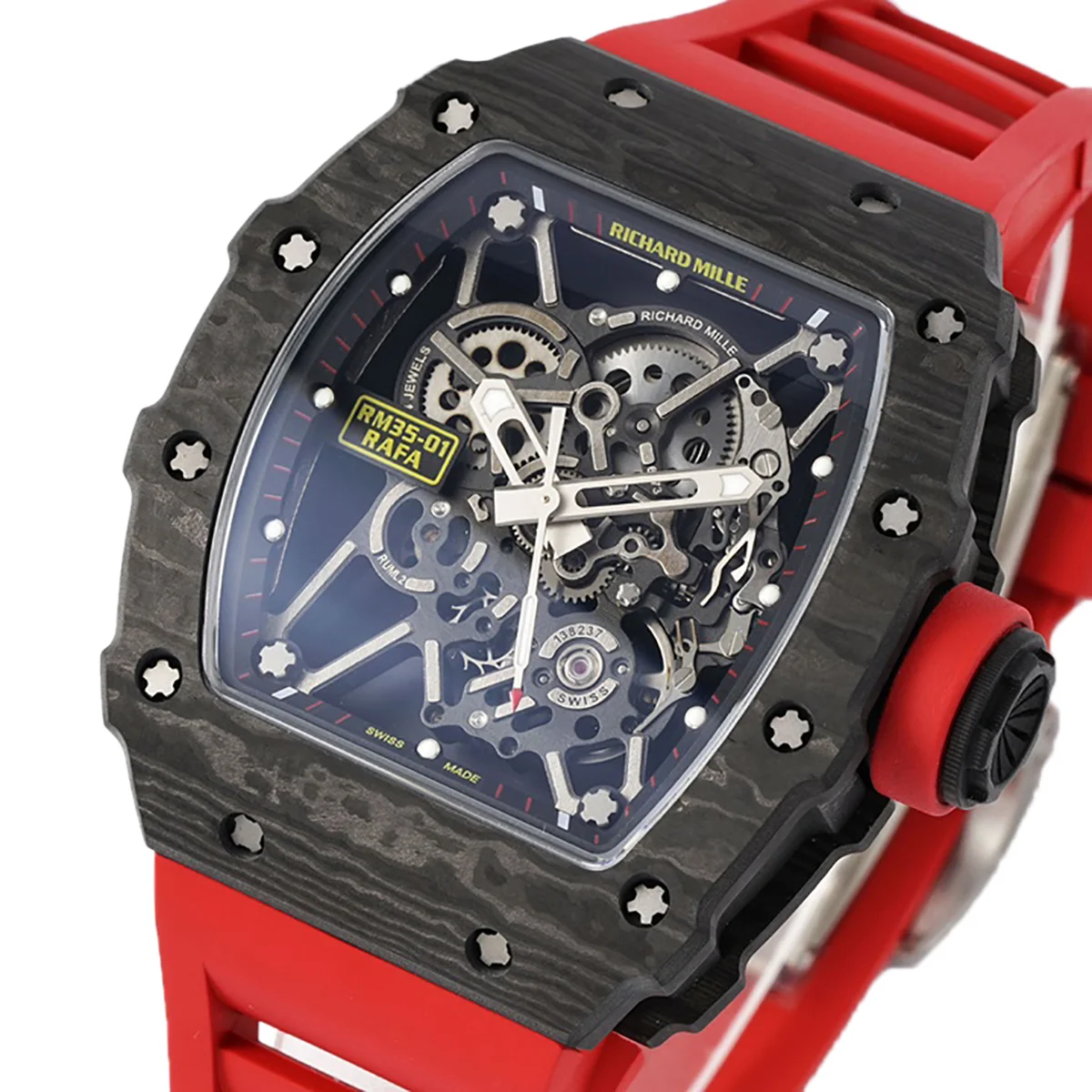 RM 035-01 Rafael Nadal NTPT Carbon on Red Rubber Strap (Sonic)