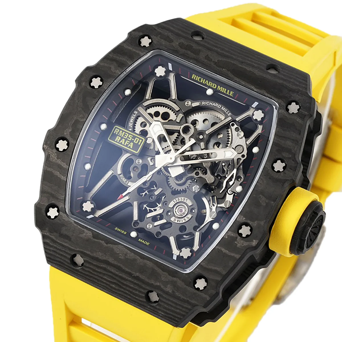 RM 035-01 Rafael Nadal NTPT Carbon on Yellow Rubber Strap (Sonic)