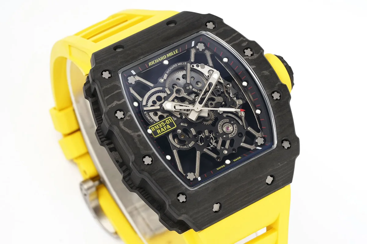 RM 035-01 Rafael Nadal NTPT Carbon on Yellow Rubber Strap (Sonic)