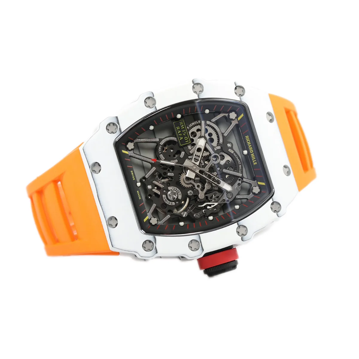 RM 035-01 Rafael Nadal White NTPT on Orange Rubber Strap